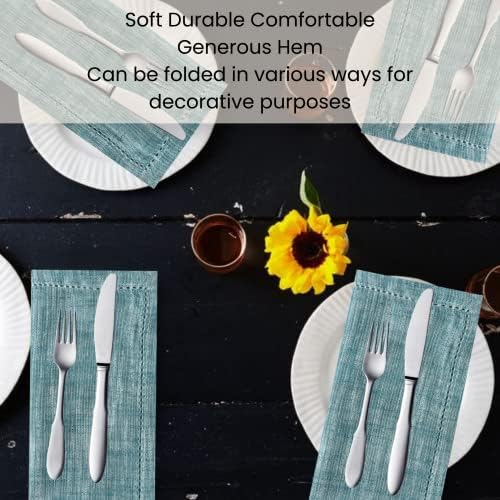 Cotton Clinic 12 Pack Farmhouse Style Slub Textured 18x18 Cloth Dinner Napkins, 100% Cotton for Everyday Use and Events - Soft and Durable Cocktail Napkins, Wedding Dinner Napkins, Teal Green - Image 5