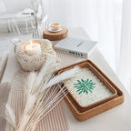 Set of 2 Rectangular Rattan Nesting Trays, Green Leaf Shell Inlay - Image 4