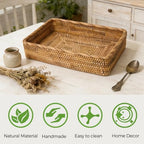 Large Rattan Serving Tray, Rectangle Wicker Storage Basket for Organizing - Image 5