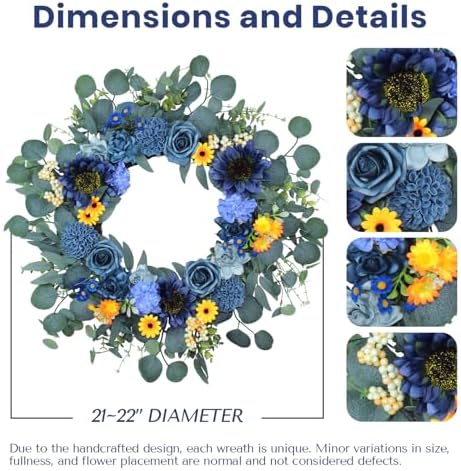 22'' Autumn Wreath for Front Door Decor,Sunflowers with Berry Accents - Image 3