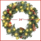 Casafield 24" Pre-Lit Fir Artificial Christmas Wreath Holiday Décor, 50 LED Lights, 108 PVC Tips Pinecones, Berries for Front Door, Window, or Mantel - Image 5