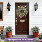 24" Spring Wreaths for Front Door Not Withering Artificial Floral Wreath with Wildflowers Summer Decorations for Indoor Outdoor Window Wall Farmhouse Porch Easter Home Decor Purple Pink Yellow - Image 7