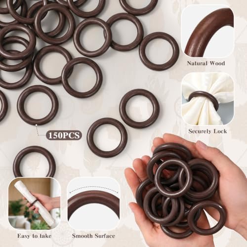 Thenshop 150 Pcs Decorative Wooden Napkin Rings Bulk Exquisite, Dark Brown - Image 3