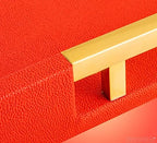 Modern Elegant 17.5"x12" Rectangle Red Shagreen Faux Leather Decorative Tray Ottoman Coffee Table Perfume Living Room Kitchen Serving Tray with Gold Polished Metal Handles by Home Redefined - Image 6