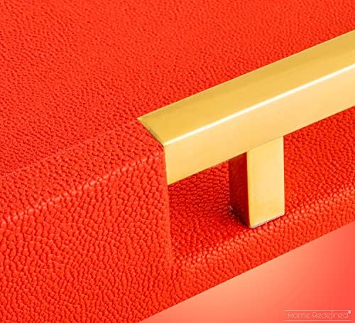 Modern Elegant 17.5"x12" Rectangle Red Shagreen Faux Leather Decorative Tray Ottoman Coffee Table Perfume Living Room Kitchen Serving Tray with Gold Polished Metal Handles by Home Redefined - Image 6