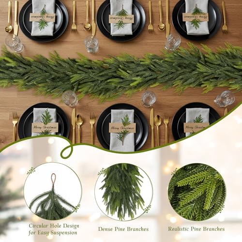 N&T NIETING 6FT Christmas Norfolk Pine Garland Real Touch Pine Artificial Faux Greenery Garlands Winter Christmas Garland for Table Mantle Fireplace Holiday Indoor Outdoor Xmas Decorations (6 Pcs) - Image 3