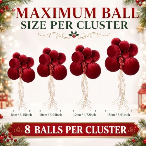 4 Set Large Burgundy Velvet Christmas Ball Clusters Christmas Ball Ornament - Image 2