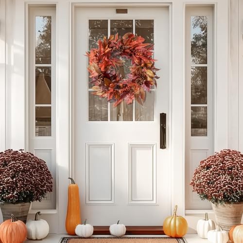 DN DECONATION 24 Inch Fall Wreaths for Front Door, Autumn Farmhouse Wreaths - Image 4