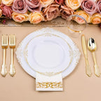 Bestluck 350PCS White and Gold Plastic Plates for 50 Guests, Disposable Dinnerware Set Includes 100 Disposable Plates, 150 Gold Silverware, 50 Cups, 50 Napkins for Party, Wedding - Image 6