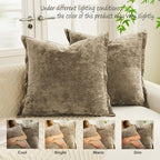 Greek Velvet Euro Sham Covers Set of 2 26x26 Luxury Soft Solid Pillow Covers for Living Room Bedroom Yard,Brown - Image 3