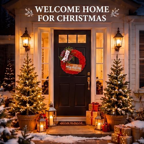 16 Inch Merry Christmas Burlap Wreath for Front Door with Buffalo Bow - Image 6