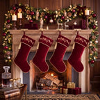 Kinlop 4 Pcs 18 Inch Dark Red Velvet Christmas Stockings, Embroidered - Image 3