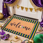 2 Pcs Mardi Gras Welcome Doormat, Welcome Mardi Gras Masks Mat, Carnival Fleur De Lis Non Slip Coir Mat Floor Striped Layering Doormats Seasonal for Front Porch Entryway Decor 24" x 32" by Unknown
