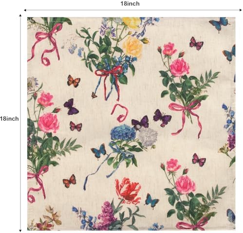 Watercolor Flower Cloth Napkins Set of 12, Spring Rose Butterfly Decorative Napkins Natural Linen Cotton Reusable Dinner Napkins for Bridal Wedding, Baby Shower, Spring Party and Everyday Use - Image 3