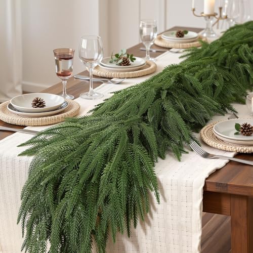 2PCS 6FT Christmas Garland, Artificial Real Touch Norfolk Pine Garland - Image 5