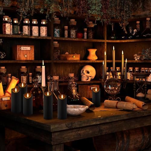 24 Pack Black Halloween Decoration Flickering Flameless Candles(D2.2 xH 5" 6" 7"), Battery Operated LED Pillar Candles with Remote Control and Timer,for Home Decor. - Image 2