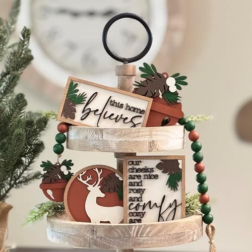7 Pcs Christmas Themed Tiered Tray Decor Set, Christmas Themed Decor Bundle For Tier Tray, Christmas Tiered Tray Decorations, Seasonal Tier Tray Decor - Image 3
