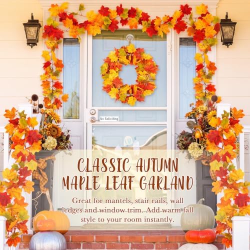 20 Pcs 120ft Fall Maple Leaves Garland Decoration, Bright Orange - Image 3