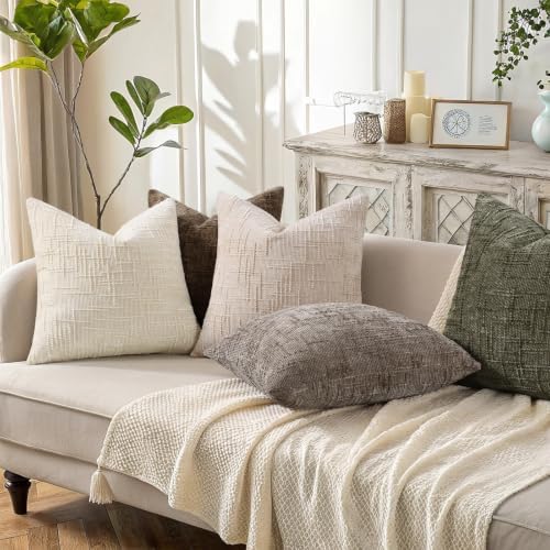 decorUhome Textured Chenille Throw Pillow Covers 22x22 Set of 2 Ivory - Image 6