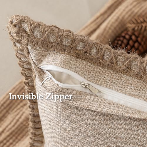 MIULEE Set of 2 Rustic Linen Burlap Throw Pillow Covers 18x18 Champagne - Image 2