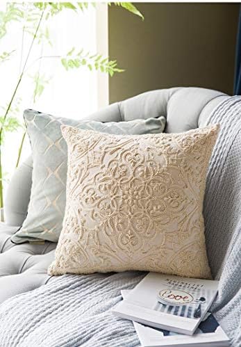DOKOT Embroidery Throw Pillow Case Covers Square Cushion Cover 100% Cotton with Zipper for Home Decorative 20x20 inches(50x50cm) (Beige, 2 Pieces) - Image 6