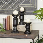 Deco 79 Mango Wood Decorative Candle Holder Turned Style Pillar Candle Stand, Set of 3 Candlestick Holder 10', 8', 6'H, Black - Image 5