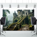 Leowefowa Mysterious Castle in The Forest Backdrop 10x8ft Ancient Magic Castle Fairy Tale Forest Photo Background Enchanted Forest Vintage Medieval Castle Photography Background Banner Vinyl - Image 4