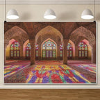 Leowefowa Moroccan Photo Backdrop 9x6ft Vinyl Vintage Medieval Palace Backdrop Pink Mosque Great Hall Columns with Arches Arabian Background for Birthday Party Decor Wedding Decor - Image 4