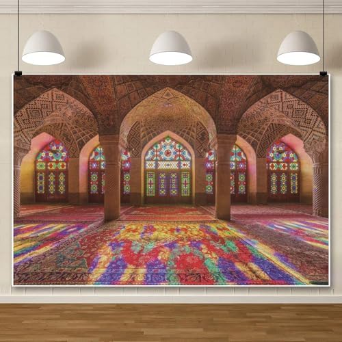 Leowefowa Moroccan Photo Backdrop 10x7ft Vinyl Vintage Medieval Palace Backdrop Pink Mosque Great Hall Columns with Arches Arabian Background for Birthday Party Decor Wedding Decor - Image 4