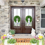 Boxwood Wreaths for Front Door Spring Summer Wreaths Farmhouse Hanger,Last Name Initial Year Round Porch Decor, Door Wreath with Personalized Monogram sash Embroidered -20 inch (D) - Image 4