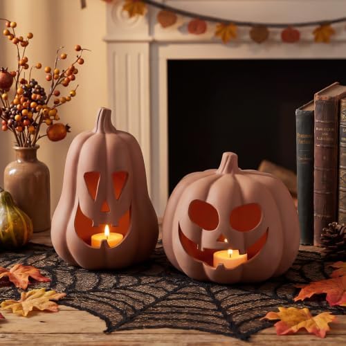 Tioncy Halloween Decor Terracotta Jack O Lantern Pumpkin Decor,Brown by Tioncy