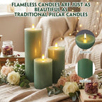 3 Pcs 6/8/12" Sage Green Flameless LED Candles Battery Operated & Remote - Image 6