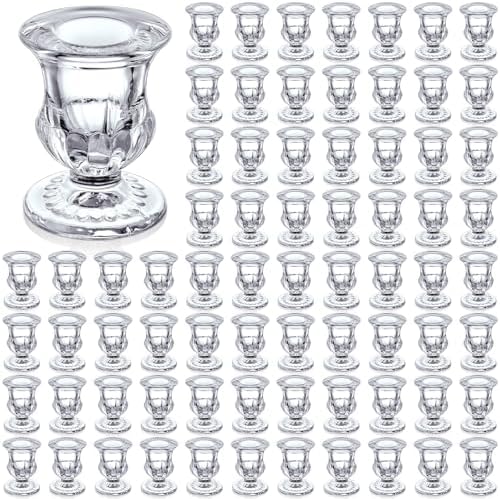 66 Pcs Clear Glass Candlestick Holders Taper Candle Holder Bulk 2.5 Inch Candle Stick Holder for Table Centerpiece Mantel Wedding Housewarming Gift Rustic Vintage Valentines Dinning Decoration (Clear) by Foaincore