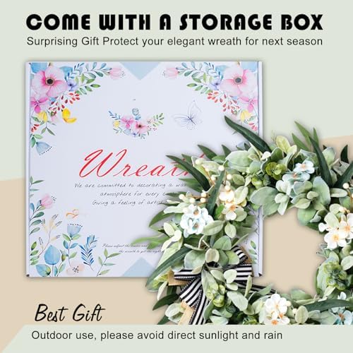 WREATHOME 20'' Lambs Ear Wreath for Front Door Year Round - Image 2