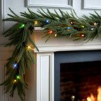TW SHINE 9 FT Pre-Lit Christmas Garland Decorations, 50 LED Lighted Artificial Norfolk Pine Garlands with 8 Modes, Green Garland for Indoor Outdoor Table Mantle Stairs Fireplace Decor, Multi-Colored - Image 4