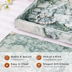 Marble Bathroom Tray for Countertop & Home Decor, Natural Decorative Marble Tray for Jewelry & Perfume Organizer, Luxury Stone Vanity Trays for Dresser, Kitchen Counter, 12" x 8", Jade Green - Image 2