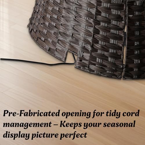 28" Christmas Tree Collar for Pencil Trees with 24Pcs Velvet Christmas Tree Bows,Cord Cut-Out, Basket Tree Skirt Collar Stand for 4.5-9 ft Artificial Trees - Image 4