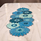 ALPHA Living HOME Bedaed Table Runner- 13x36 Glitz Décor for Farmhouse, Bridal, and Holiday Celebrations Luxury Dining Table Accent, Rustic Chic, Artisan-Made, Modern Floral (Blue) - Image 5