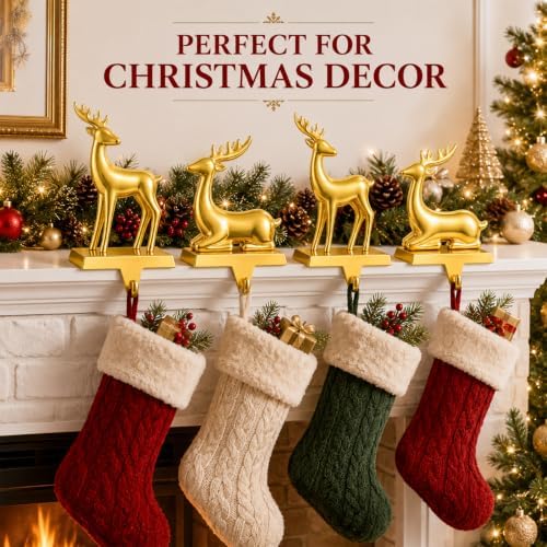 Stocking Holders for Mantel Unique Gold Christmas Stocking Hangers Set of 4 - Image 3