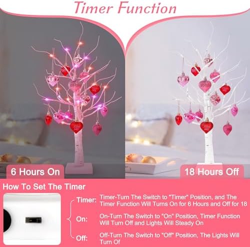 Valentines Day Lighted Birch Trees, 2 Pack with Hanging Heart Ornaments - Image 5