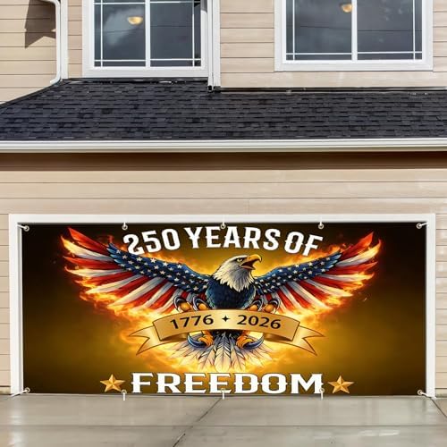 16x7FT 250 Years of Freedom Garage Door Banner, Ameri-ca Eagle with Fire Wings Design 1776–2026, Extra Large Patriotic Outdoor Garage Door Cover for Independence Day Decor by THISFIND