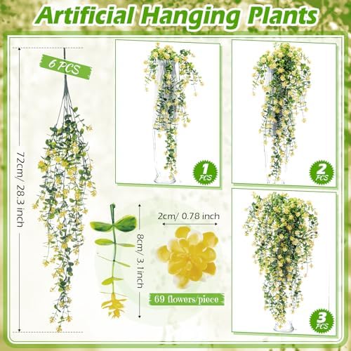 Hotop 6 Pcs Artificial Hanging Plants Ivy Vine with Flowers, Yellow - Image 2