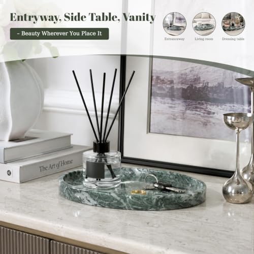 Koville Natural Marble Tray, Vanity Decorative Oval Marble Tray for Home, Countertop Organizer, Catchall Tray for Perfume, Candles, Jewelry - Image 4