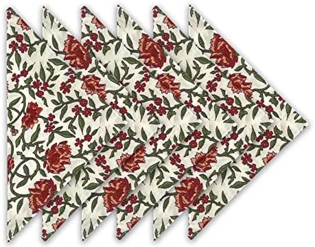 Craftbot Cotton Print Dinner Napkins 18x18 inches - Washable Cloth Napkins Set of 6 - Everyday Use or Dinner Party and Events - White Rust Indian Block Printed Fabric by AVKAStudio