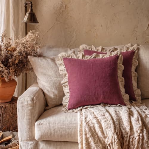 patdrea Vintage Red Linen Throw Pillow Covers,Set of 2,22"x22"-Kubum - Image 2