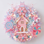 Knitgrip Pastel Gingerbread House Pre-Lit Christmas Wreaths for Front Door by Knitgrip