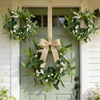 12 Pcs Green Artificial Eucalyptus Swag Wreaths Spring Summer Wreath with White Berries Mini Green Kitchen Cabinet Wreaths with Ribbon for Front Door Porch Wall Window Farmhouse Decoration - Image 2