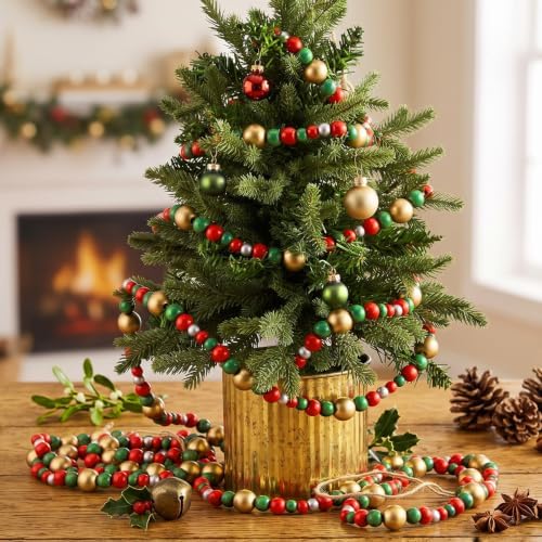 Bucherry 4 Pcs Christmas Wood Bead Garland 28.8 Feet, Red,Green,Gold - Image 3
