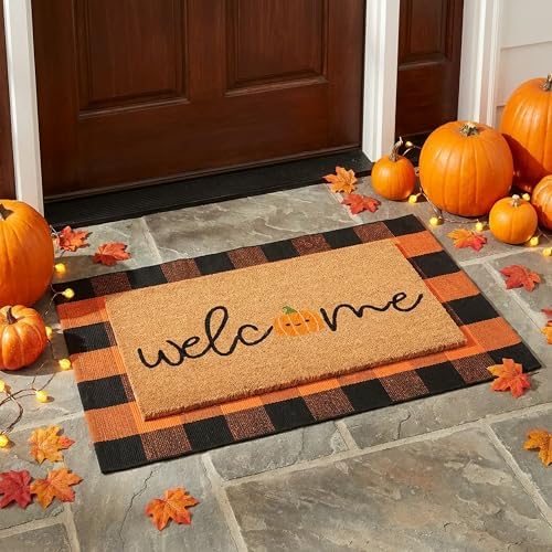 Welcome Pumpkin Coir Doormat 17"x30", Fall Outdoor Front Door Mat with Cute Pumpkin Design, PVC Non Slip Backing, Natural Coconut Coir Door Mat for Porch Entryway Halloween Thanksgiving Decor - Image 3