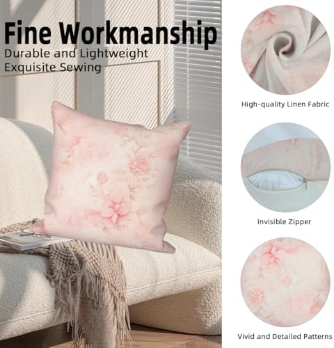 Pink Flower Throw Pillow Covers 22''x22'' Set of 4, Decorative Floral Cushion Covers Vintage Printed Botanical Pillowcases for Couch Sofa Bedroom Farmhouse Livingroom Garden Patio Car - Image 2